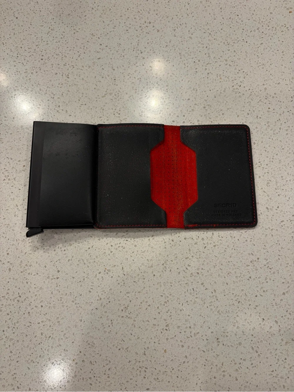 Secrid Black Perforated Leather Card Wallet with Red Stitching